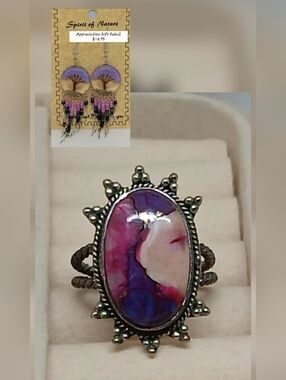 Kingman AZ Mine Dahlia Opal Turquoise Sterling Ring w Free Gift